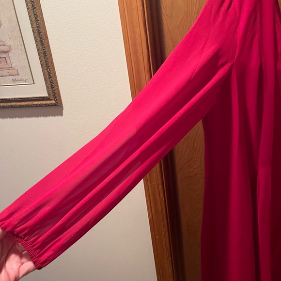 Nine West Size Large Red Chiffon V-Neck Dress With Tie In The Back At The Neck - Picture 2 of 8